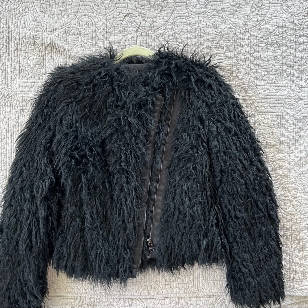 Zadig & Voltaire black Vianna Faux Fur zip jacket coat. Size Small. - Picture 2 of 15